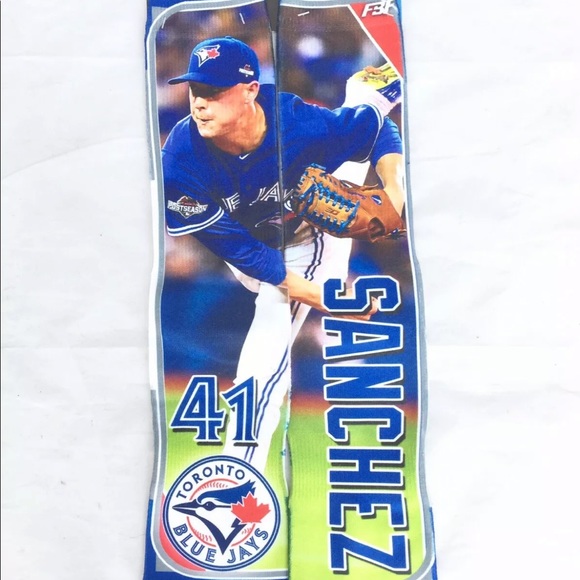 New For Bare Feet Toronto Blue Jays Aaron Sanchez MLB Player Photo Crew Socks M - Picture 1 of 10